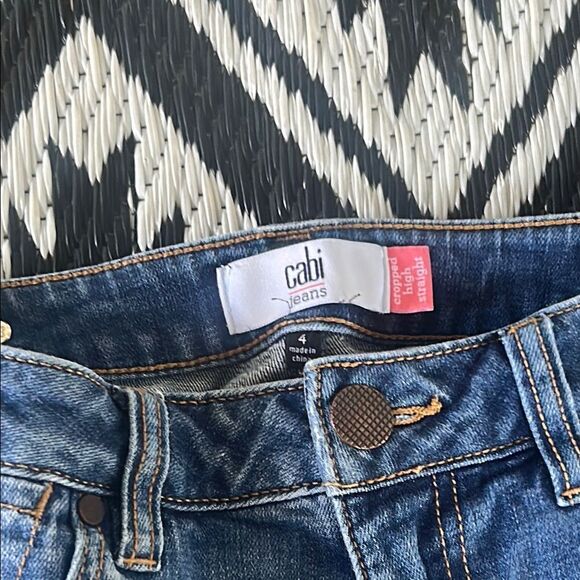 CAbi Blue Straight Leg Jeans with Distressed Knees B - Picture 2 of 10